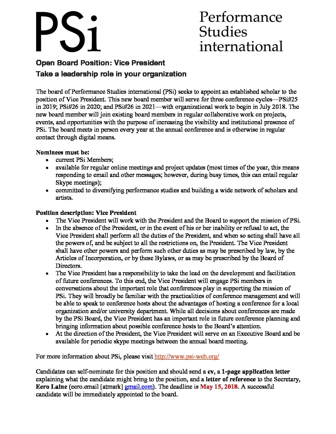 Open PSi Board Position Vice President PSi